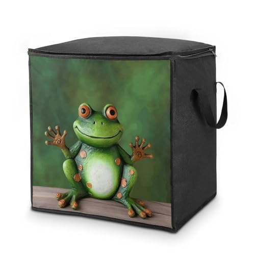 Welcome Frog Storage Bag Portable Closet Organizer Storage Bags Quilt Storage Bags with Zippered Breathable Storage Bag with Carry Handles for Blanket Pillow Bedding
