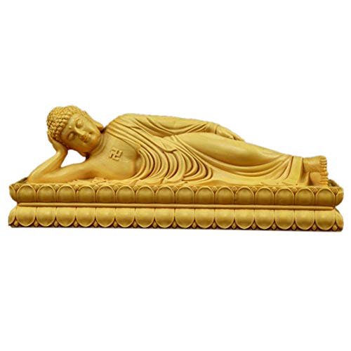 Figurine Statue Zen Reclining Buddha Boxwood Sculptures Handmade Decoration Gift for Home Office,Large, Stor