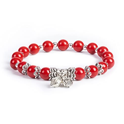 Natural Stretch Gemstone Bracelet Healing Stone Beaded Bracelets for Women Men Gifts (Unisex) - color: red cinnabar
