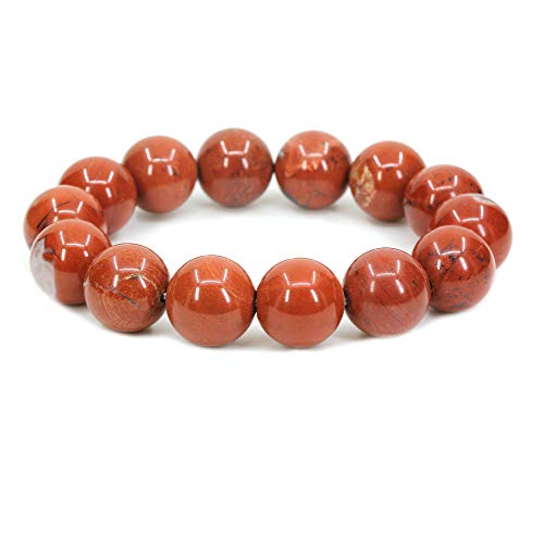 Keleny Natural Gem Semi Precious Gemstones 14mm Round Beads Crystal Stretch Bracelets 7 Inch Unisex - color: Red Jasper