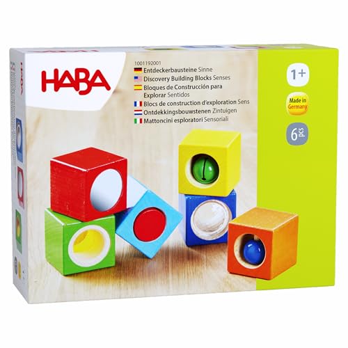 HABA Discovery Wooden Blocks - 6 Colorful Cube Building Blocks with Unique Effects for Ages 1 and Up (Made in Germany)