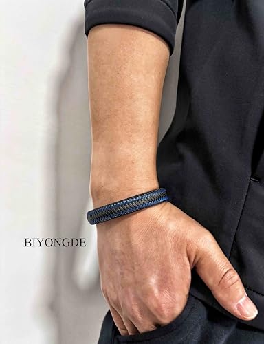 Leather Interwoven with Stainless Steel Cable Braided Bangle Bracelet Mens Womens Minimalist