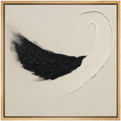 SIGNWIN Framed Canvas Print Wall Art Minimalist Black and White Brushstroke Bold Zen-Inspired Illustrations Fine Art Farmhouse/Country for Living Room, Bedroom, Office - 16"x16" Natural - color: Bs18-2507-edw21, size: 16L" x 16W"