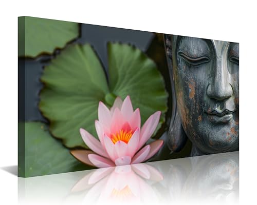 NAN Wind 1Pcs Zen Buddha Canvas Wall Art Lotus Flower Meditation Framed Canvas Print Peaceful Asian Decor for Bedroom Living Room Spa Yoga Pink Oriental Artwork Water Lily Wall Art Ready to Hang - color: 1PCS-Zen Buddha, size: 16"L x 8"W