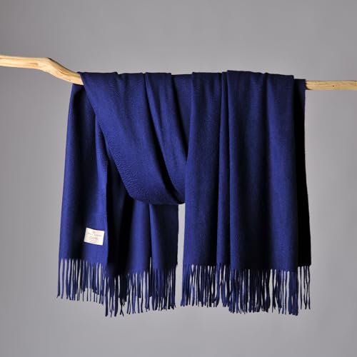 CUDDLE DREAMS Premium Cashmere Throw Blanket with Fringe, Luxuriously Soft (Navy) - color: Navy