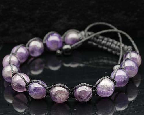 ElisaJewelryArt - Natural Black Onyx Beaded Bracelet Genuine Gemstone Strenght Crystal Macrame Bracelet Unisex Bracelet - color: Amethyst, size: MEN