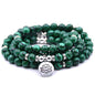 108 Mala Beads Bracelet Necklace - Gemstone Prayer Beads with Lotus Charm for Meditation & Yoga - style: Malachite
