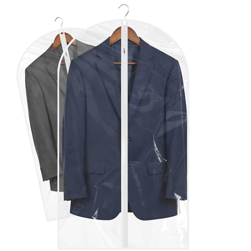 40” All Clear Garment Bags for Travel - PEVA Waterproof Suit Cover with Zipper for Hanging Clothes, Dresses, Coats - Durable Dresser for Closet Storage, Dustproof & Moisture Resistant - 40''/2 Pack - size: 40" -2 Pack