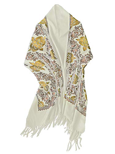 Urban CoCo Women's Embroidered Oversize Tassel Shawl Scarf Wraps for Women - color: #2-white