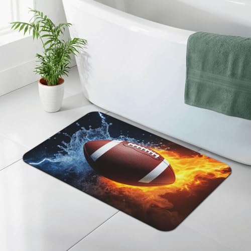 Anti-Slip Memory Foam Bath Mat, 16 x 24 inch, Extra Absorbent, Soft, Duarable and Quick Dry Shaggy Mat, 3D Print Fire and Water American Football Sports Floor Rugs Carpets - color: Pattern 357