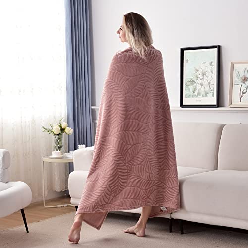 Super Soft Flannel Fleece Throw Blanket, Lightweight Cozy Warm Leaves Textured Plush Blanket for Bed Couch Sofa, 60 x 80 Inches, Dusty Rose - color: Dusty Rose, size: 60x80 IN