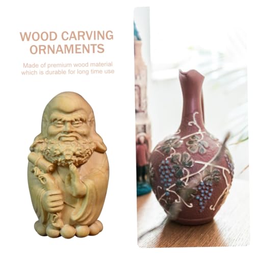 PRETYZOOM Bodhidharma Statue Wooden Decor Zen Garden Adornment Asian Style Figurines for Office Bookshelf