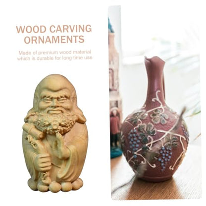 PRETYZOOM Bodhidharma Statue Wooden Decor Zen Garden Adornment Asian Style Figurines for Office Bookshelf