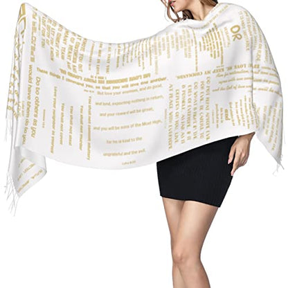 Presents for Women,White Religious Christian Jesus Loves Me Bible Verse Fringe Pashmina Shawl Wrap for Bridal Wedding Party - color: White Gold Love