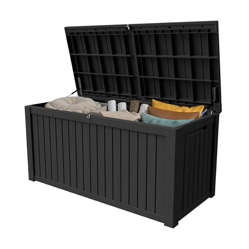Outdoor Storage Box 205GAL Waterproof Resin Deck Box,Pool Accessories Supplies，UV-Resistant Lockable Package Delivery Bin for Garden Tools,Large Patio Outside Cushions,Chest,Furniture,Black - color: Black, size: 205GAL