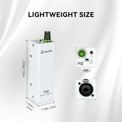 P2 Portable in Ear Monitor Amplifier, Headphone Amp with XLR/TRS Inputs 3.5mm Output, Headphone Amplifier with Durable Belt Clip, Stereo/Mono Switch for Drummers, Guitar, Keyboardists - color: White