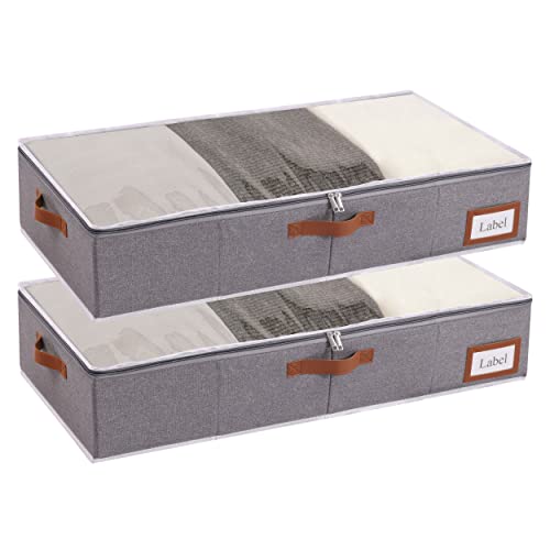 Yawinhe Under Bed Storage, 2 Pack Closet Organizers, Collapsible Container Bags, with Sorting Card Slot and 4 Leather Handles, for Blanket, Bedding, 23.6''Lx11.8''Wx6''H, Grey - color: Grey, size: 23.6x11.8x6in/2-Pack