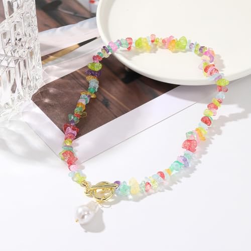 Handmade Natural stones Necklaces Charm Colorful Chakra Healing Crystal Pendant Necklaces Natural Stone Anxiety Relief Reiki Neckalces - color: Pearl pendant