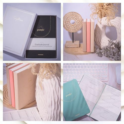 Gratitude Journal – Daily Mindfulness & Wellness Notebook with Premium Leather Cover, Guided Prompts, 170gsm No-Bleed Paper, Gold Foil, Satin Bookmark & Luxury Gift Box for Women & Men (Nude)