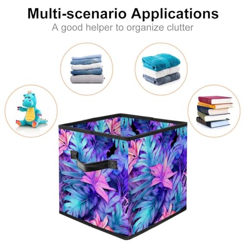 Storage Bags,Clothes Storage Bins Foldable with Handle,1-Pc,Tropical Leaves Watercolor Tree