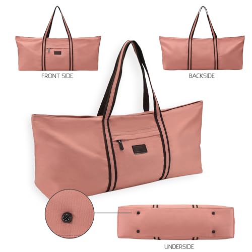 with Multi-Functional Storage Pockets Full-Zip Extra Large Yoga Mat Tote Bag Sports Gym Pilates Bag - color: Pink