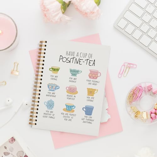 Funny Mental Health Notebook, Positivi-Tea Mental Health Journal for Women, Positive Mental Health Gifts, Therapy Journal for Mental Health, Spiral Notebook 5.5x8.3 Inch - color: Positivi-Tea - White