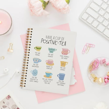 Funny Mental Health Notebook, Positivi-Tea Mental Health Journal for Women, Positive Mental Health Gifts, Therapy Journal for Mental Health, Spiral Notebook 5.5x8.3 Inch - color: Positivi-Tea - White