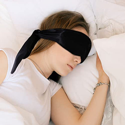 2Pcs Satin Eye Mask Sleep Mask, 157cm/62inch Adjustable Blindfold Soft Satin Eye Covers Gifts for Women for Travel, Nap, Meditation,157cm/62inch(Black) - color: Black