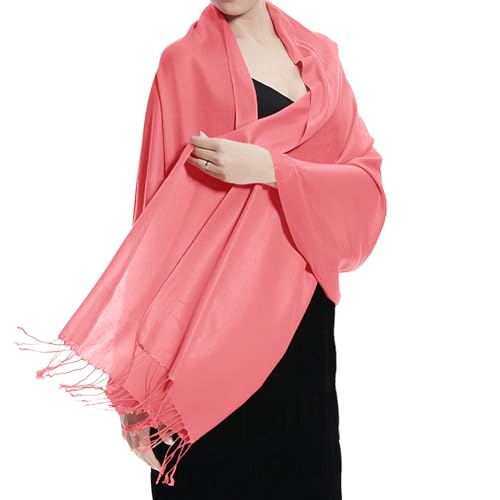TZ Promise Women Pashmina Shawls and Wraps for Evening Dresses,Soft Large Long Scarf for Wedding,Bride Bridesmaid Gifts - color: Coral