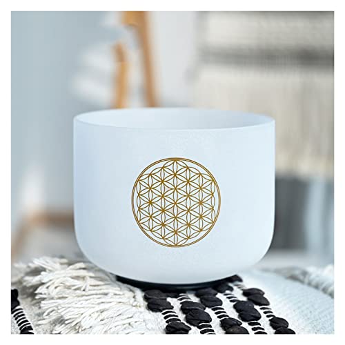ZZZYW 528Hz 8 Inch C Note Life Flower Design Chakra Frosted Quartz Crystal Singing Bowl for Stress Relief with Free Mallet (Size : One)