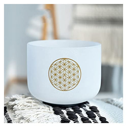 ZZZYW 528Hz 8 Inch C Note Life Flower Design Chakra Frosted Quartz Crystal Singing Bowl for Stress Relief with Free Mallet (Size : One)