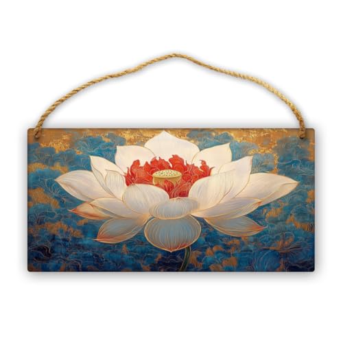 Elegant Lotuses Art Wooden decor Sign 12x6 Inch,Farmhouse Rustic Wood Decors for Home,Calming Wall Hanging Art for Yoga & Meditation Enthusiasts in Bedroom, Entryway,Kitchen & Nursery Craft