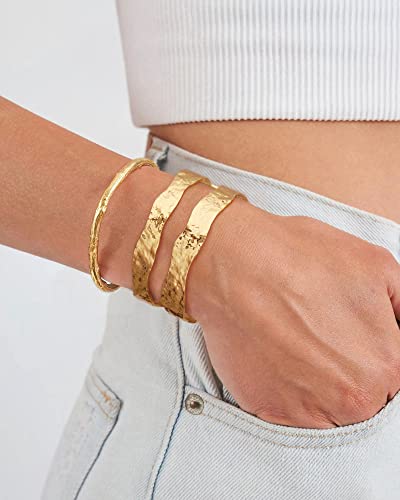 18K Gold Plated Open Cuff Bangle for Women Statement Brushed/Hammered/Textured Bracelet Layering Jewelry Love Gift for Her - style: Double Bangle