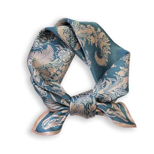 100% Mulberry Silk Neck Scarf - 21'' x 21'' Lightweight Neckerchief - Women Men Small Square Digital Printed Scarves - color: Navy-blue