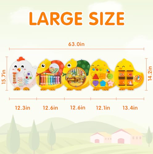 Chick Squad Activity Wall Busy Board Panels | 11-in-1 Wooden Sensory Wall Panel for Kids, Montessori Learning Activity Center | Perfect for Toddler Playroom Daycare Nursery Classroom Dentist Office - style: Chick Squad