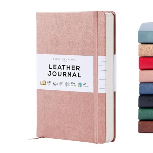 BEECHMORE BOOKS Premium Lined Journal Notebook, 5" x 8" (A5) Hardcover Vegan Leather Personal Diary, Thick 120gsm Ivory Cream Paper, Gift Box for Men & Women - color: Rose Wood, size: A5 - 5.8" x 8.3" Medium