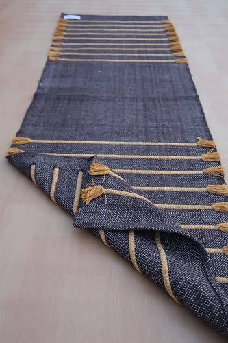 Jaipur Art & Rugs Cotton Yoga Rug - Eco-Friendly Hand-Woven Thick Mat (24”x72”x5mm) for Everyday Fitness at Home - Comfortable & Extra-Long - color: Black-Yellow