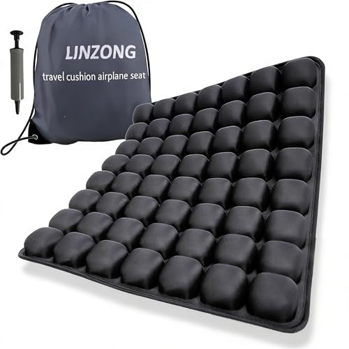 Travel Cushion Airplane Seat,Plane Seat Cushion for Long Flights,Portable Inflatable Seat Cushion for Air Travel,Office,Car and Wheelchair,Comes with Air Pump and Storage Bag