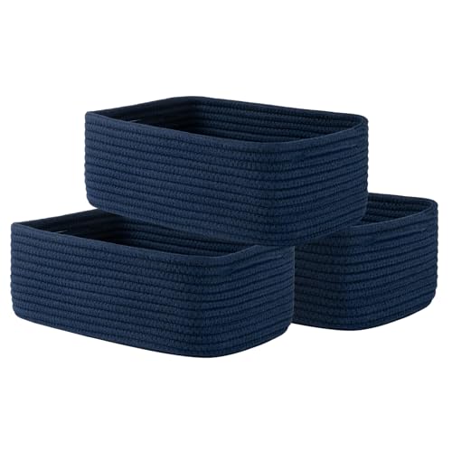 Small Woven Basket, 12 x 8 x 4.5 Inches, Storage Basket for Organizing, Cute Small Rope Shelf Closet Cube Storage Bins Baskets for Shelves, Dog Toy Gift Baskets Empty, 3 Packs, Navy Blue - color: Navy Blue, size: 12"L x 8"W x 4.5"H