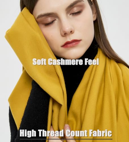 Pashmina Shawls and Wraps Scarfs for Women Wedding Party Winter Warm Long Solid Color - color: Mustard