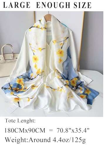 Large Shawl Scarf For Women Lightweight Wraps Silky Headscarf Long Sunscreen Scarfs - color: T2 White Blue Flower / 70"x 35"