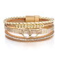 Fesciory Leopard Bracelet for Women, Boho Leather Wrap Multi-Layer Pearl Crystal Bracelet Bangle Jewelry - style: Double Circle(Khaki)
