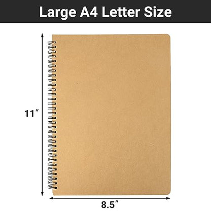 EUSOAR Spiral Unlined Notebook, A4 3 Packs 8.5"x 11" 120 Pages Hardcover Blank College Spiral Travel Writing Journals, Kraft Hardcover, School Students Office Business Diary, Memo Notepad Sketchbook - color: Kraft, size: A4-3 Packs