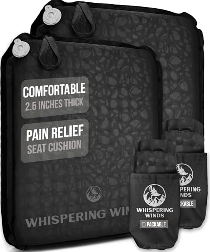 Whispering Winds Inflatable Seat Cushion - Comfortable Blow-up Foam Pad for Airplane, Travel, Stadium, Outdoors, Camping, Car & More - color: Black - 2pack, size: X-Large