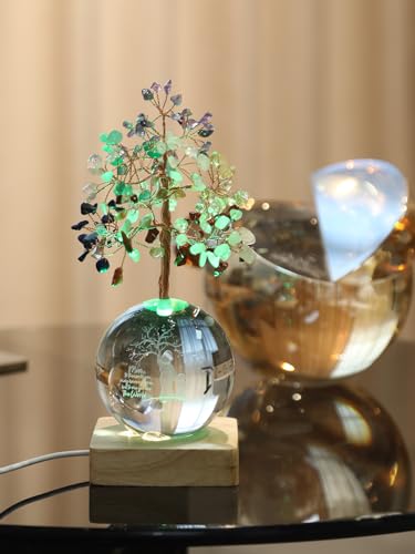 Crystal Tree of Life, 7 Chakra Healing Tree with Multicolor Night Light Crystal Ball for Meditation Relaxation, Spiritual Gift for Women, Mother (3D Mom & Kid Figurines) - color: Mon Kid