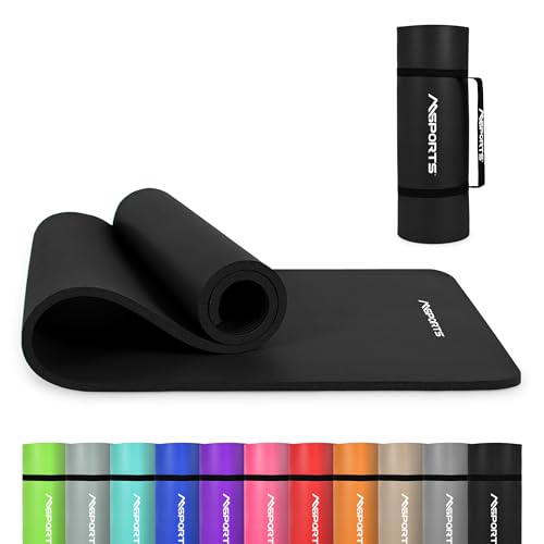 MSPORTS Yoga Mat Premium Non Slip Thick – Extra Comfortable Exercise Mat for Home Workouts, Pilates, Stretching & Gym – Cushioned NBR Foam, Gym Mat with Strap, for Women & Men - color: Black, size: 74.5 x 24 x 0.6 in