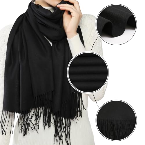 RIIQIICHY Women's Scarf Pashmina Shawls and Wraps for Evening Dress Bridesmaid Wedding Bridal Winter Warm Long Large Scarves - color: Black