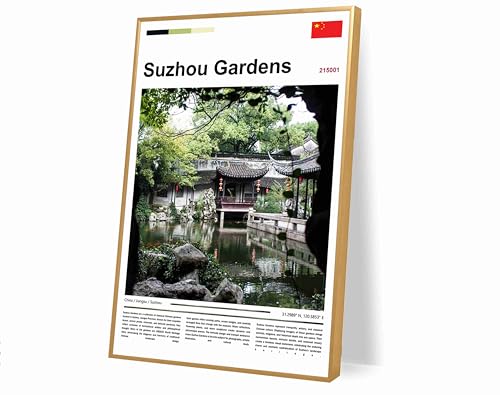 Poster Suzhou Gardens Original Design(17"x11" Unframed) China Wall Art Jiangnan Landscape Photography Classical Pavilion Pond Scenery Zen Home Decor Travel Souvenir Asian History Picture Print - color: Suzhou Gardens, size: 17"L x 11"W