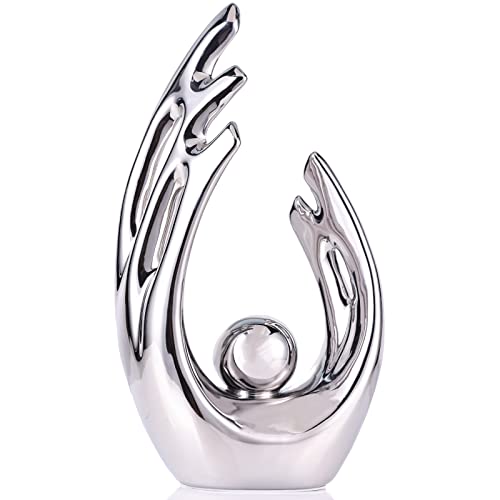 XMGZQ Silver Abstract Art Ceramic Statue Sculpture,Silver Home Modern Centerpiece Dinner Table, Kitchen, Bathroom Mantelpiece Coffee Table Office Aesthetic Decoration Silver Ceramic Statue Decor - color: Silver, size: Big