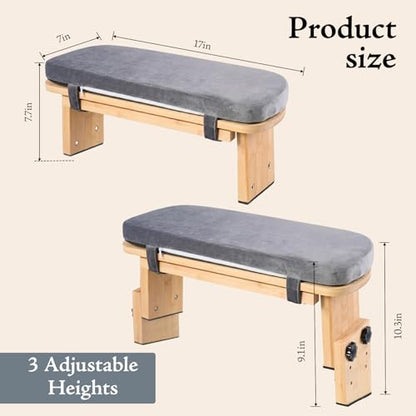 Adjustable Height Meditation Bench with Velvet Cushion, Bamboo Folding Prayer Kneeling Stool Yoga Meditation Chair, Zen Prayer Bench